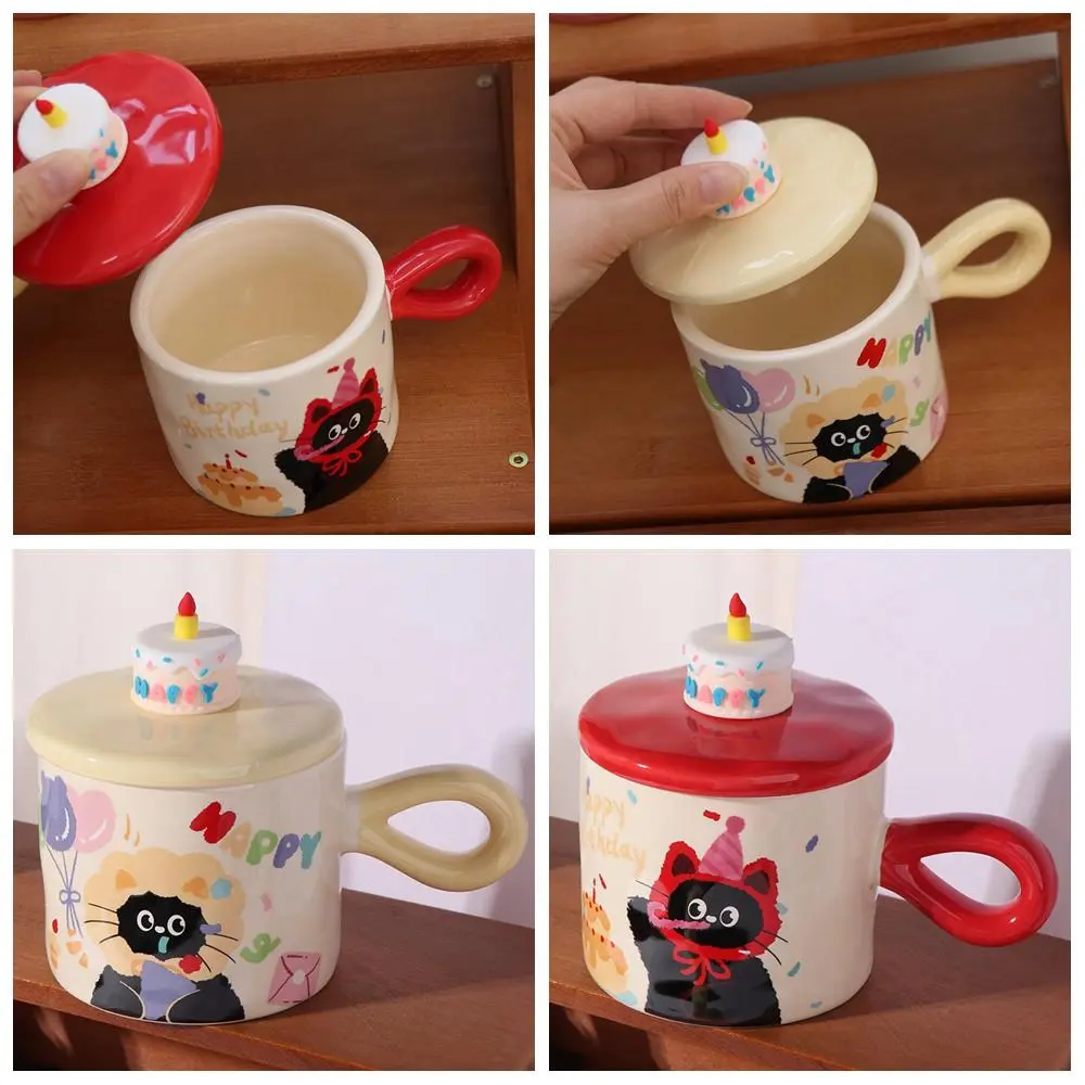 Gift Creative Cat Ceramic Mug Happy Birthday Gift 3D Cake Cartoon Water Cup 380ml Kawaii Tea Cup Tableware
