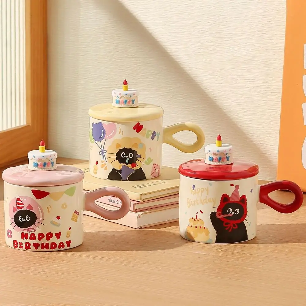Gift Creative Cat Ceramic Mug Happy Birthday Gift 3D Cake Cartoon Water Cup 380ml Kawaii Tea Cup Tableware
