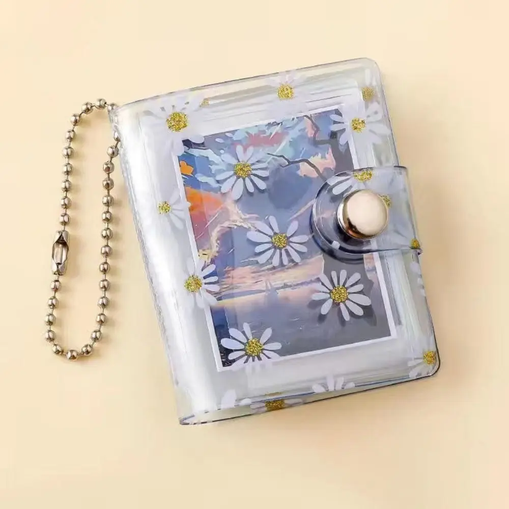 Portable Thickened Daisy Photo Album Wear-resistant With Buckle Mini Card Holder Hanging Pocket Keychain Album Desktop