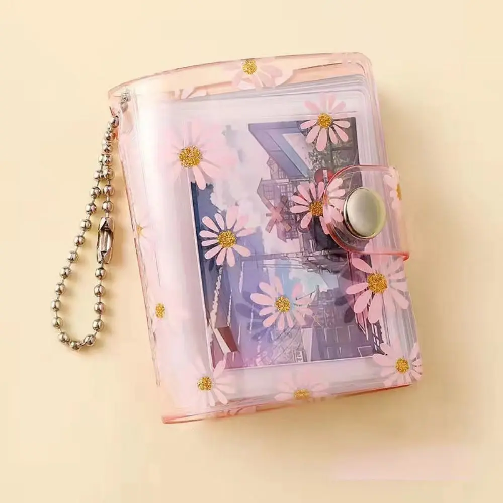 Portable Thickened Daisy Photo Album Wear-resistant With Buckle Mini Card Holder Hanging Pocket Keychain Album Desktop