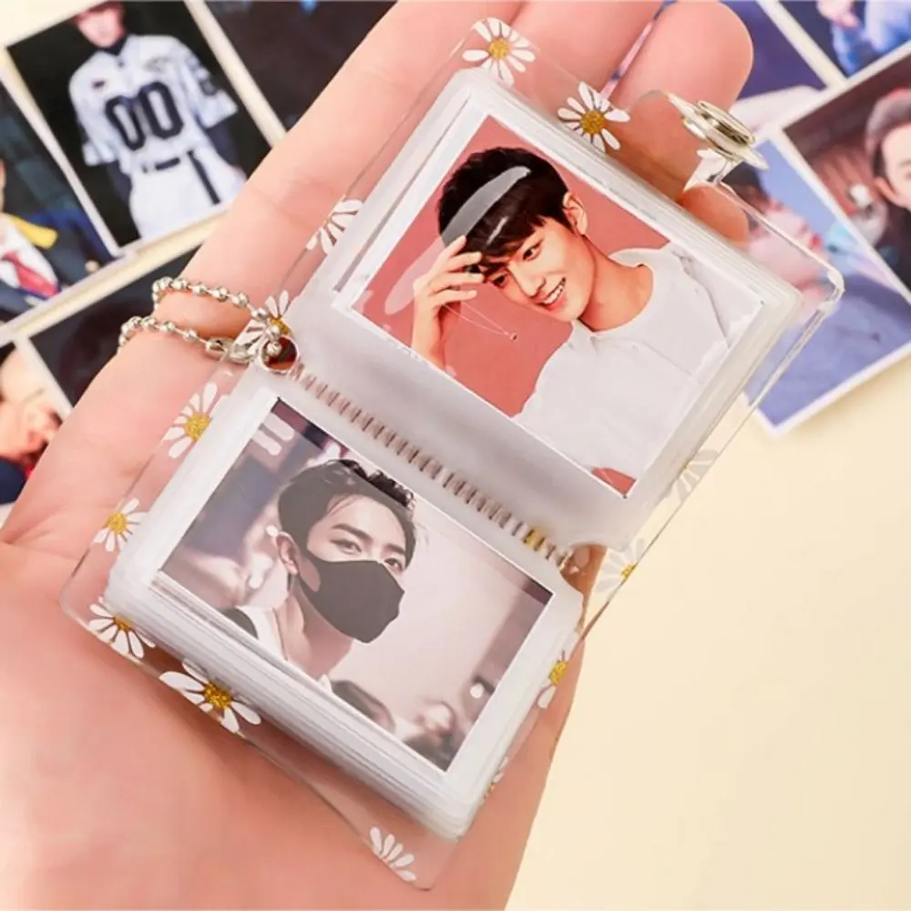 Portable Thickened Daisy Photo Album Wear-resistant With Buckle Mini Card Holder Hanging Pocket Keychain Album Desktop