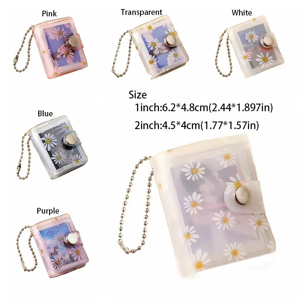 Portable Thickened Daisy Photo Album Wear-resistant With Buckle Mini Card Holder Hanging Pocket Keychain Album Desktop