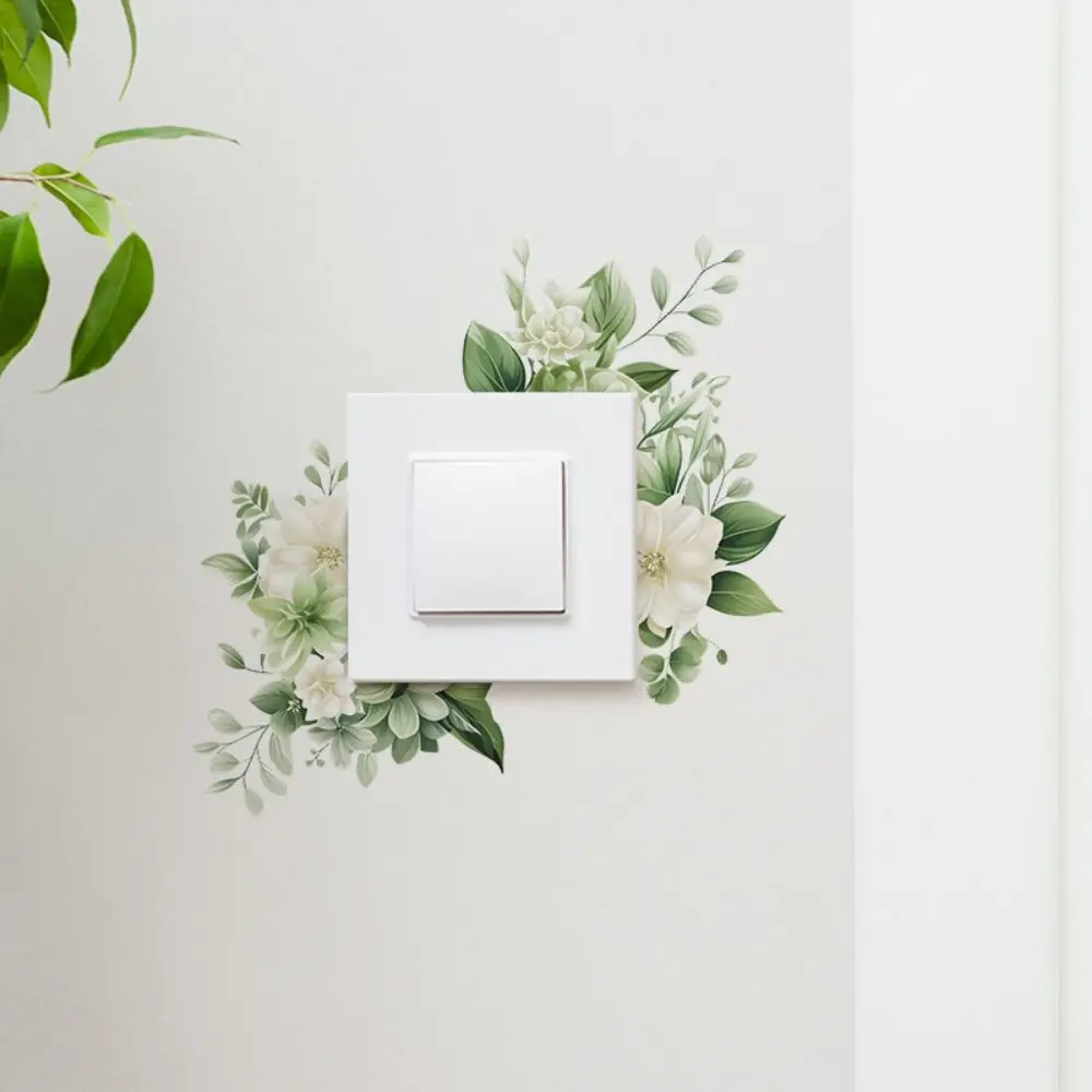 Romantic DIY Flower Leaf Switch Sticker Waterproof Self-adhesive Green Plant Switch Sticker Removable Leaf Decal Switch