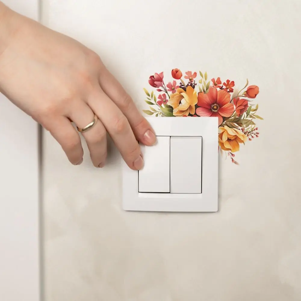 Romantic DIY Flower Leaf Switch Sticker Waterproof Self-adhesive Green Plant Switch Sticker Removable Leaf Decal Switch