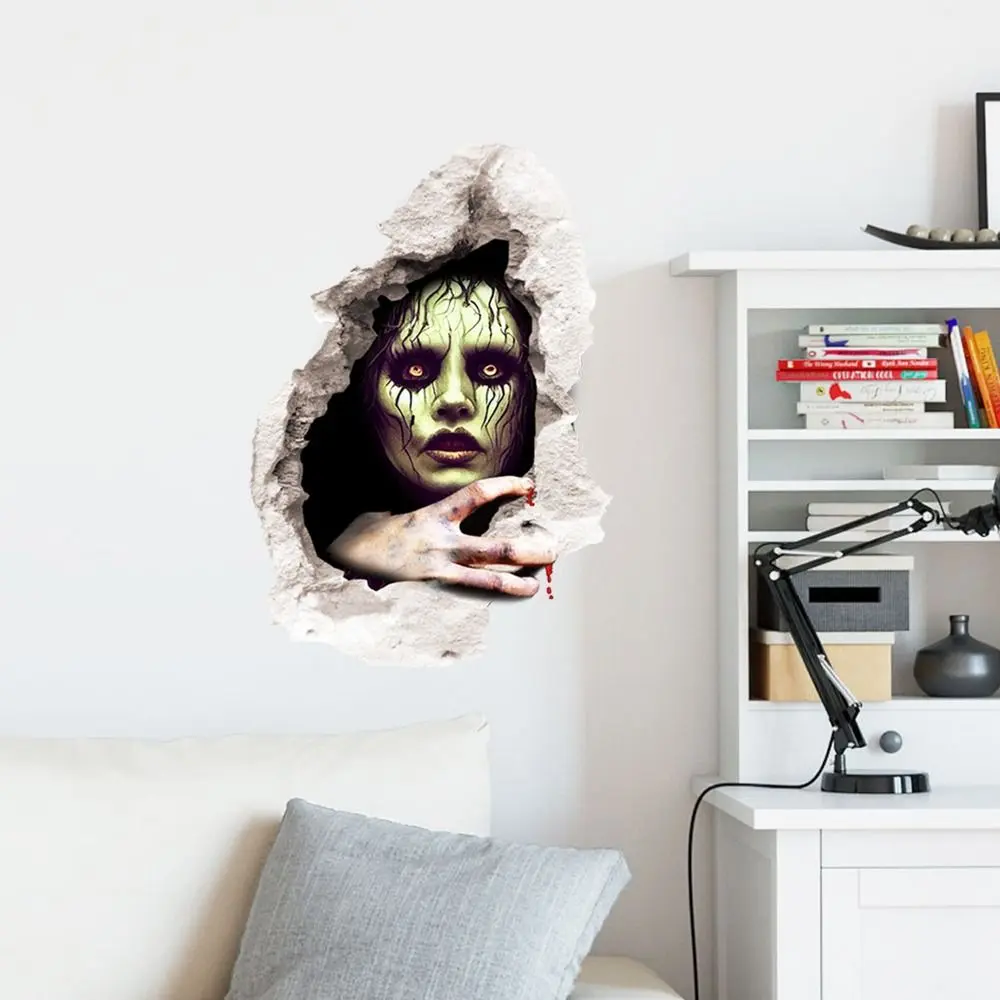 Removable Halloween Ghost Sticker Waterproof DIY 3D Female Ghost Stickers Reusable Breaking Wall Ghost Decal Home Decor