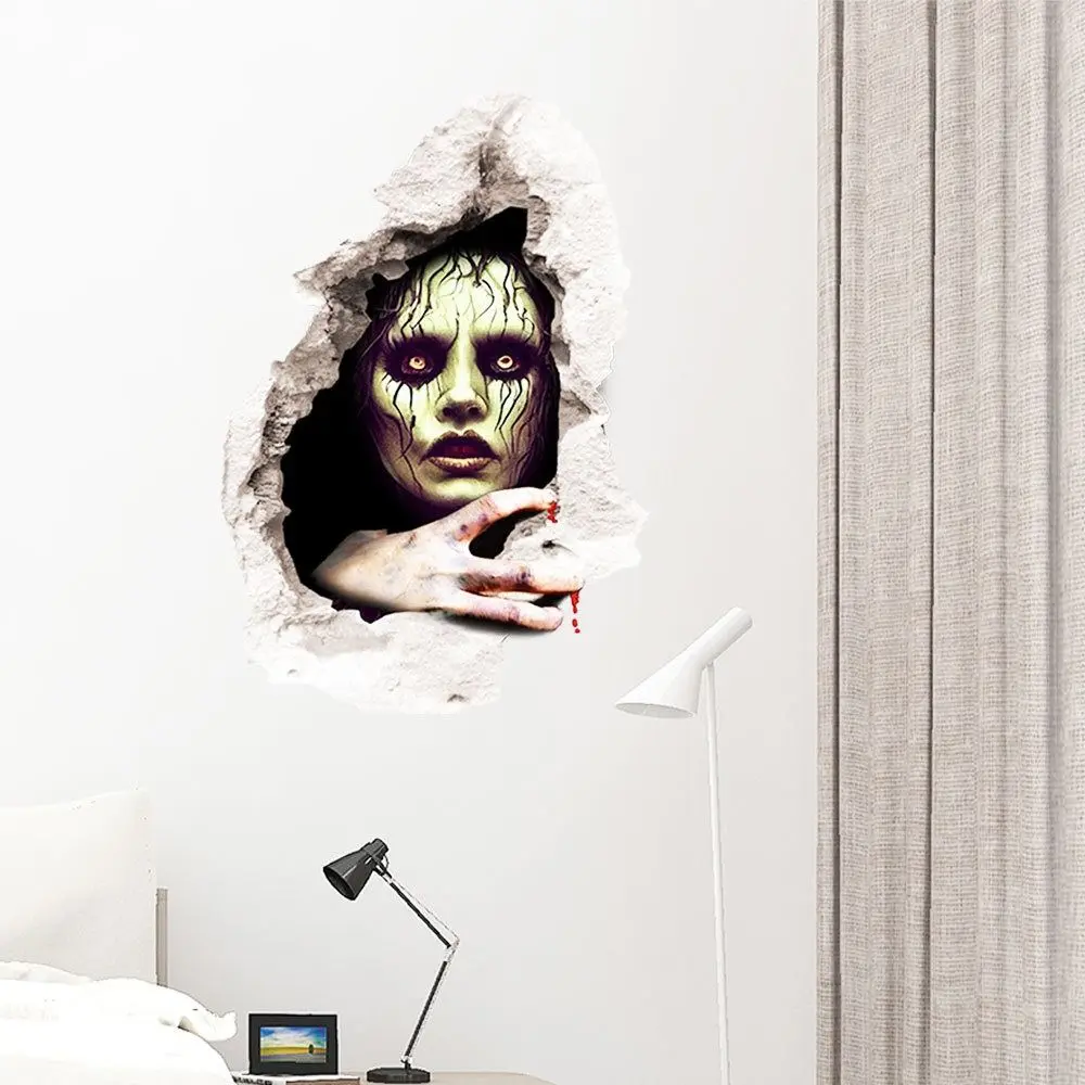 Removable Halloween Ghost Sticker Waterproof DIY 3D Female Ghost Stickers Reusable Breaking Wall Ghost Decal Home Decor