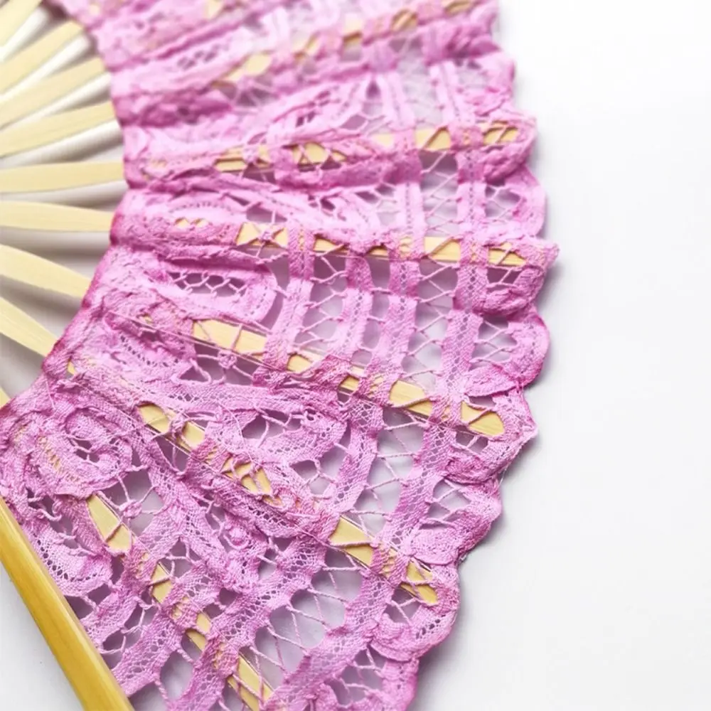 Royal Bamboo Handle Vintage Lace Hand Fan European Style Hand Held Embroidered Folding Fan with Tassel Dance Fan Wedding