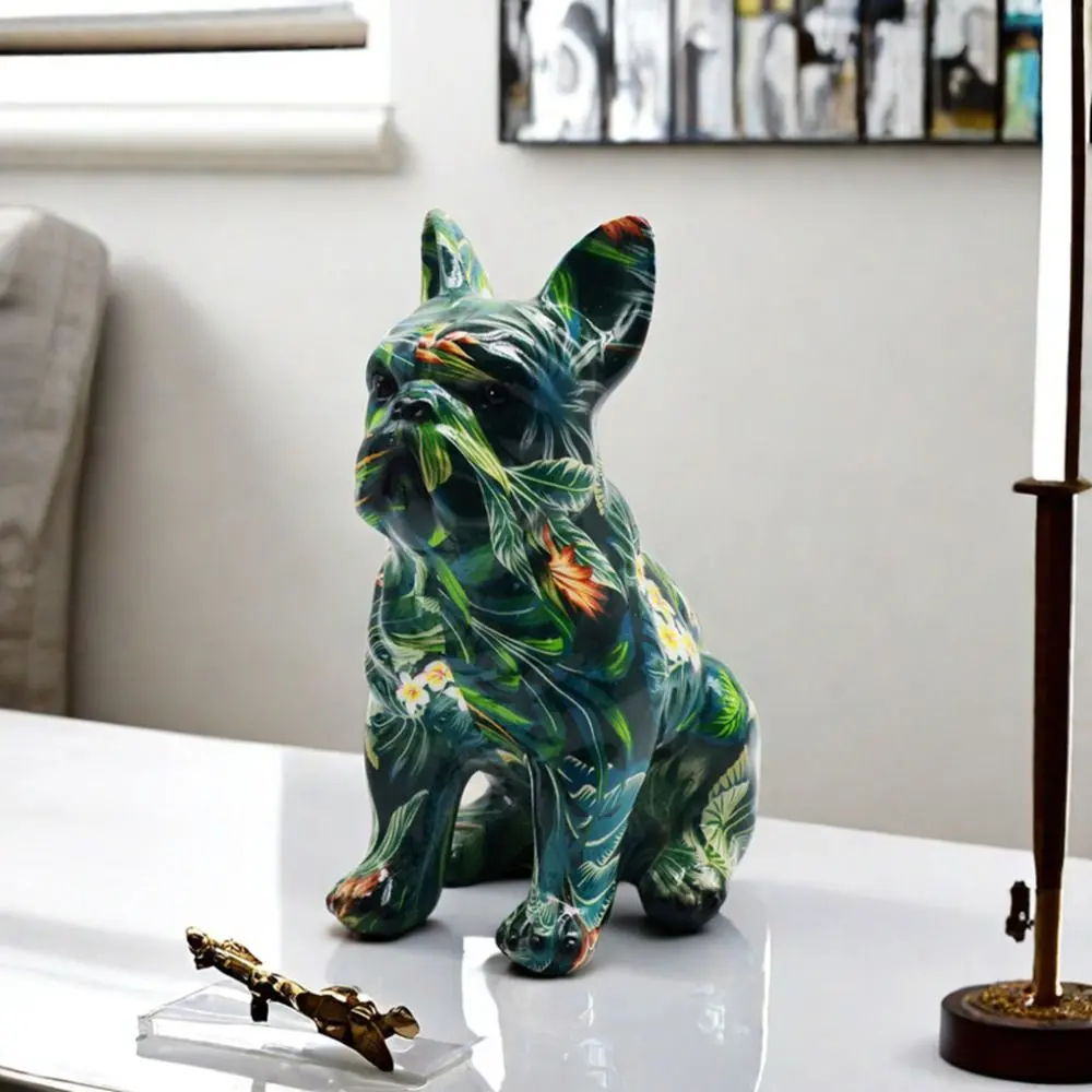 Kawaii Graffiti French Bulldog Statue Cartoon Exquisite Colorful Dog Statue Creative Durable Painted Bulldog Statue Office