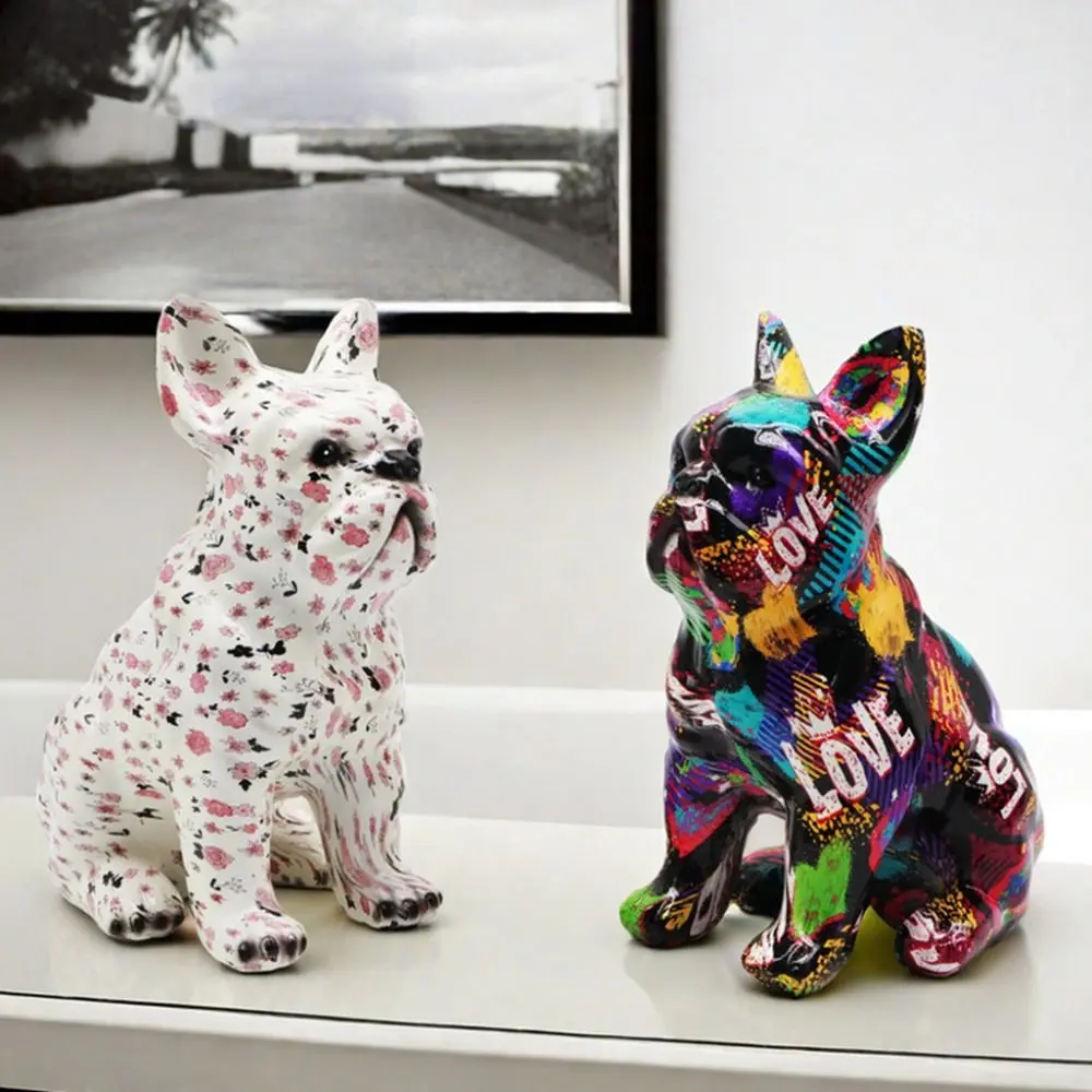 Kawaii Graffiti French Bulldog Statue Cartoon Exquisite Colorful Dog Statue Creative Durable Painted Bulldog Statue Office