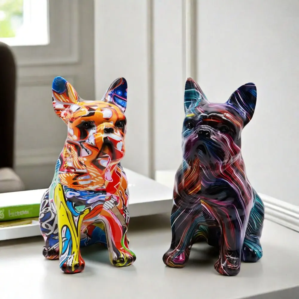 Kawaii Graffiti French Bulldog Statue Cartoon Exquisite Colorful Dog Statue Creative Durable Painted Bulldog Statue Office