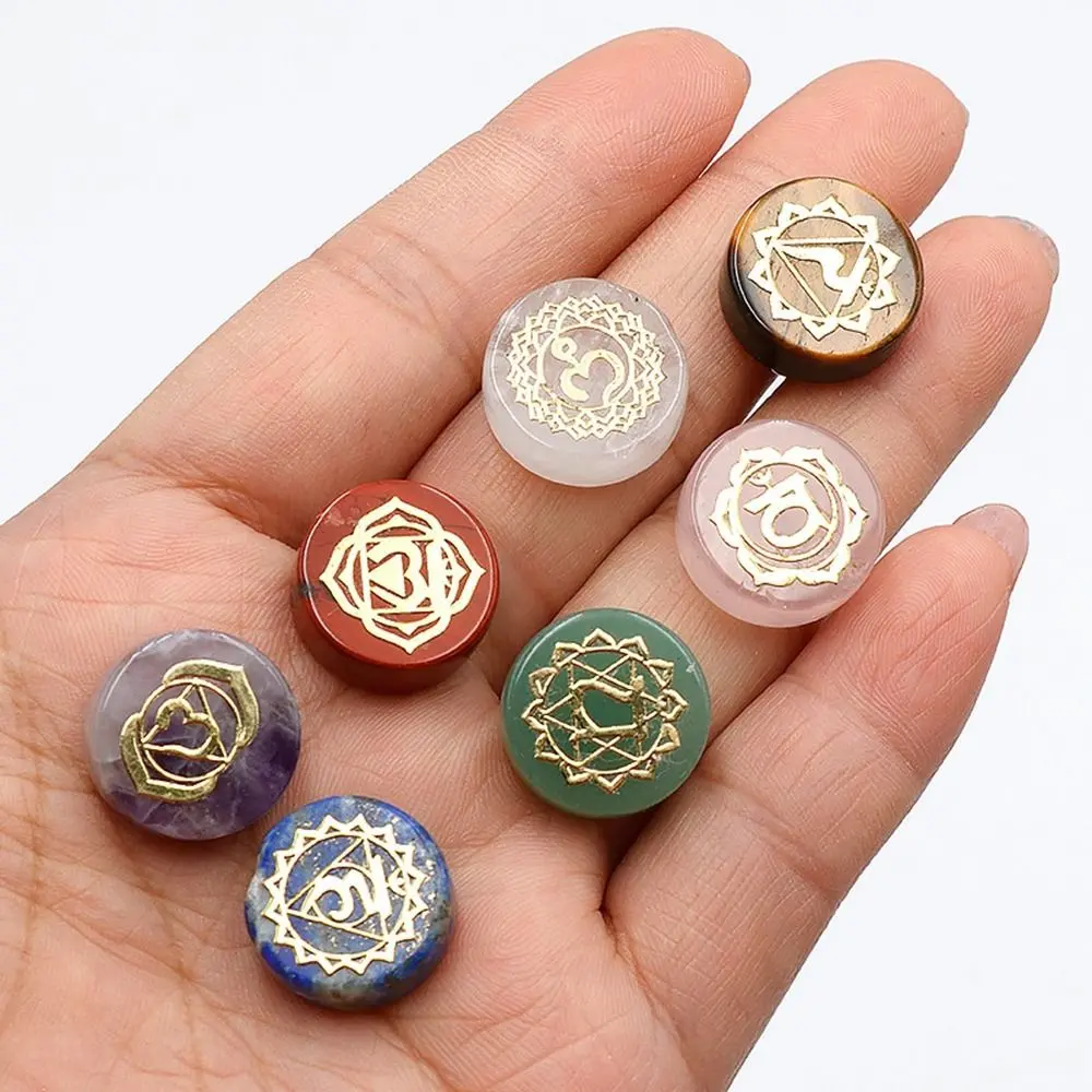 7 PCS/set Natural Stone Seven Chakras Natural Crystal Stones Amethyst Sodalite Reiki Healing Gems Round Reiki Symbols Yoga Stone