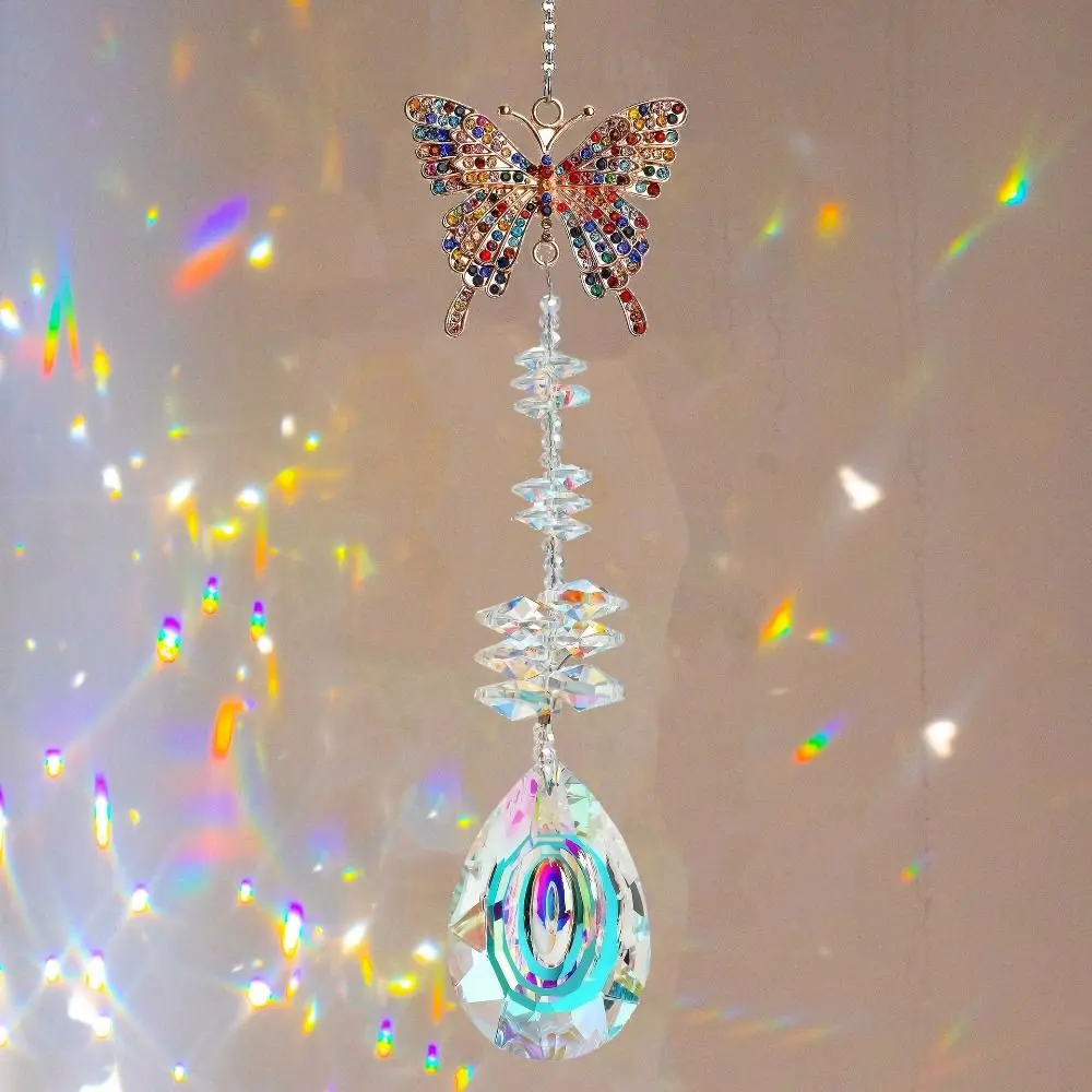 Garden Decoration Crystal Animal Shape Wind Chimes Hanging Rotating Sun Catcher Colorful Exquisite Light Collection Pendant Tree