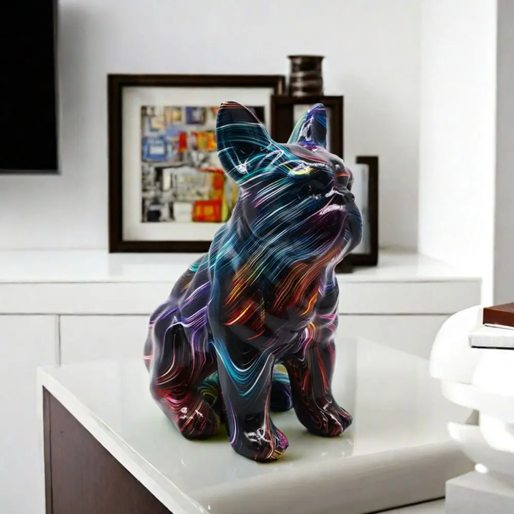 Kawaii Graffiti French Bulldog Statue Cartoon Exquisite Colorful Dog Statue Creative Durable Painted Bulldog Statue Office