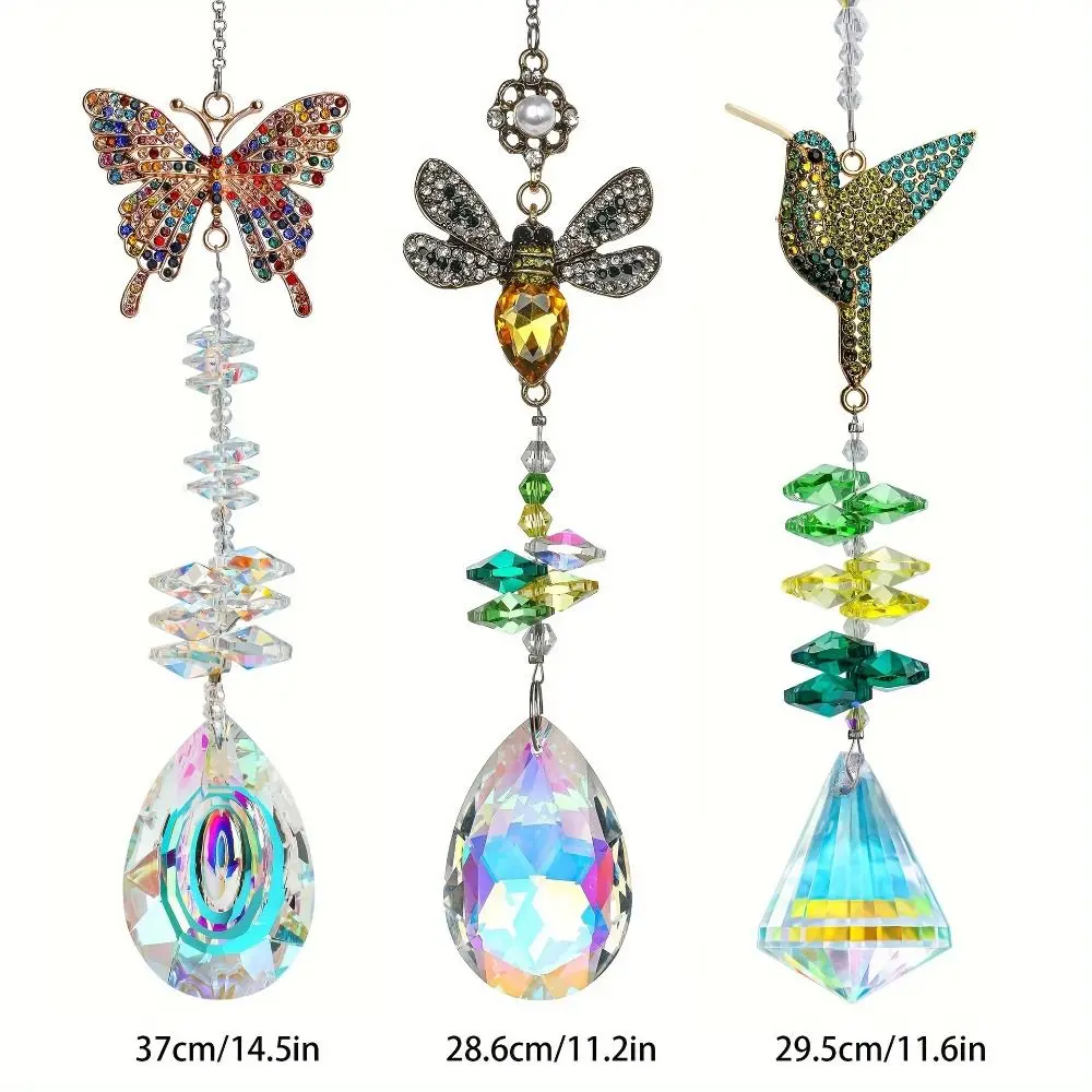 Garden Decoration Crystal Animal Shape Wind Chimes Hanging Rotating Sun Catcher Colorful Exquisite Light Collection Pendant Tree