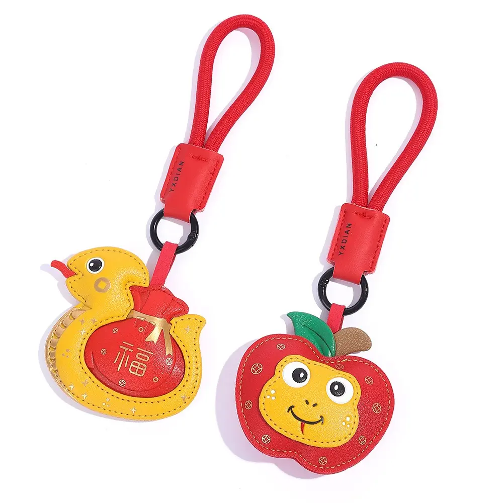 Fashion Creative New Year Keychain Leather Hanging Spring Festival Pendant Blessing Traditional Cartoon Snake Pendant Men