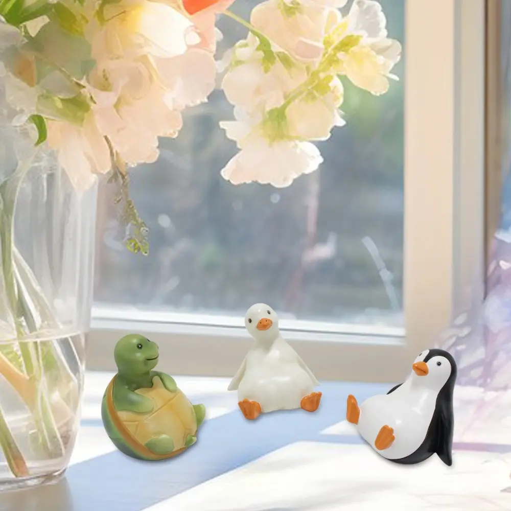 3Pcs Creative Duck Garden Statue Set Turtle Penguin Resin Small Animal Figurines Ornament Lying Posture Garden Sculptures