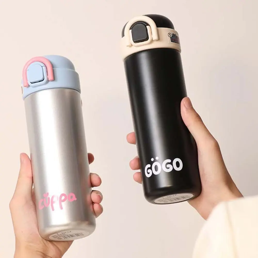 Portable Bounce Lid Pink Black Thermos Bottle Stainless Steel 500ml Thermal Water Bottle Sealed Leakproof Thermos Cup Student