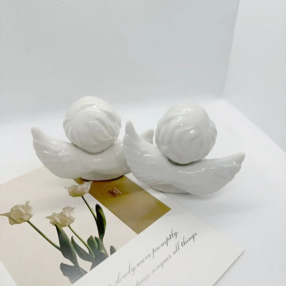 Modern Angel Fairy Figurines Fun Crafts Atmosphere Angel Statues Sculpture Pure white Ceramic Angel Ornamen Living Room Desktop