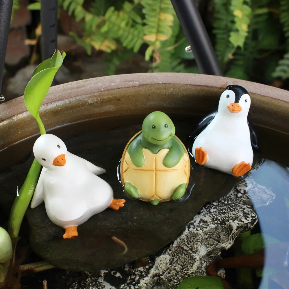 3Pcs Creative Duck Garden Statue Set Turtle Penguin Resin Small Animal Figurines Ornament Lying Posture Garden Sculptures