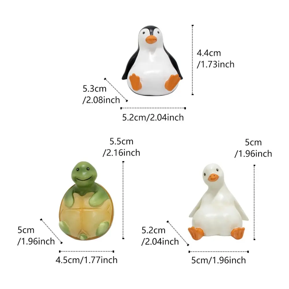 3Pcs Creative Duck Garden Statue Set Turtle Penguin Resin Small Animal Figurines Ornament Lying Posture Garden Sculptures