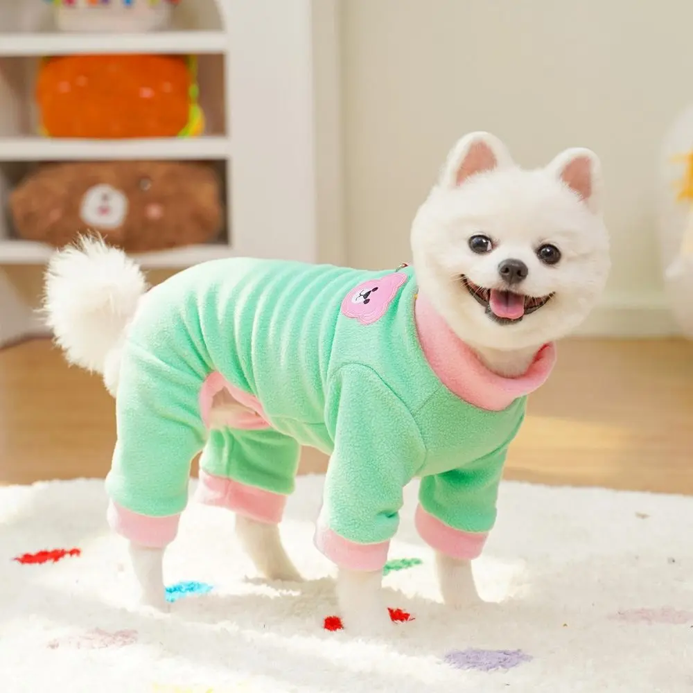Bear Pattern Plush Dog Jumpsuit Comfortable Colorful Warm Dog Pajamas with D Ring Pet Base Shirt Dog Four Legged Clothing Indoor