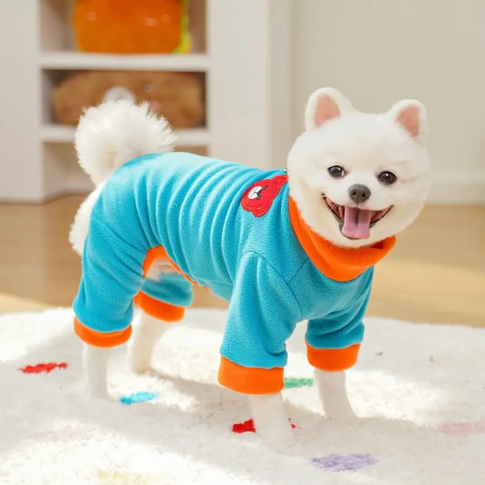 Bear Pattern Plush Dog Jumpsuit Comfortable Colorful Warm Dog Pajamas with D Ring Pet Base Shirt Dog Four Legged Clothing Indoor