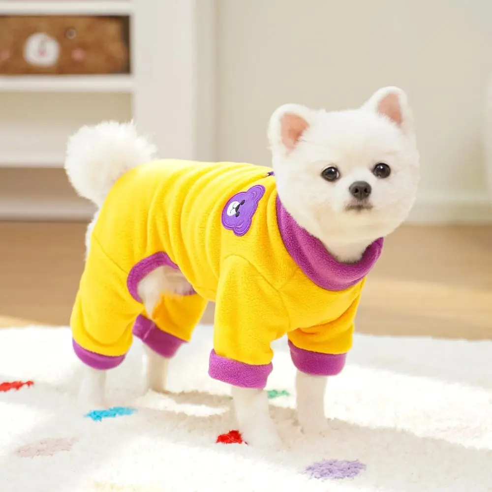 Bear Pattern Plush Dog Jumpsuit Comfortable Colorful Warm Dog Pajamas with D Ring Pet Base Shirt Dog Four Legged Clothing Indoor