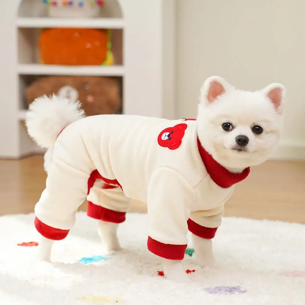 Bear Pattern Plush Dog Jumpsuit Comfortable Colorful Warm Dog Pajamas with D Ring Pet Base Shirt Dog Four Legged Clothing Indoor