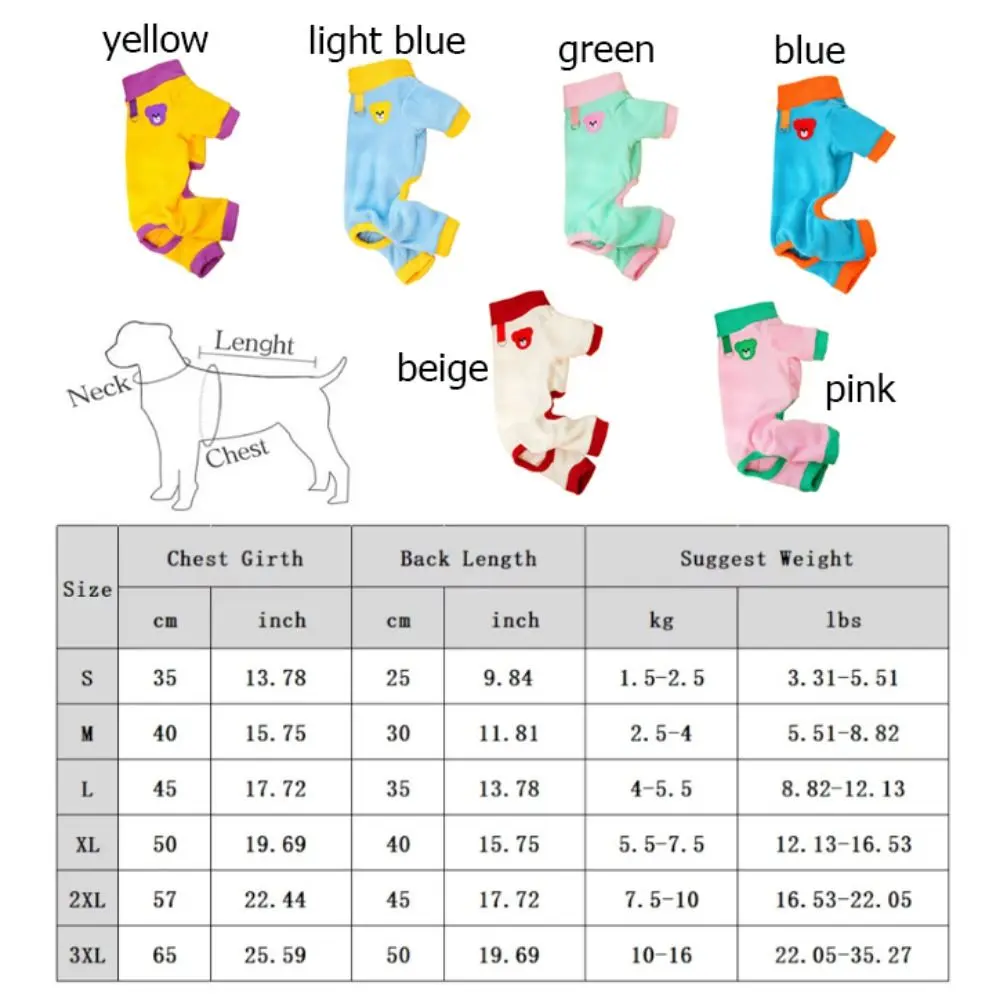 Bear Pattern Plush Dog Jumpsuit Comfortable Colorful Warm Dog Pajamas with D Ring Pet Base Shirt Dog Four Legged Clothing Indoor