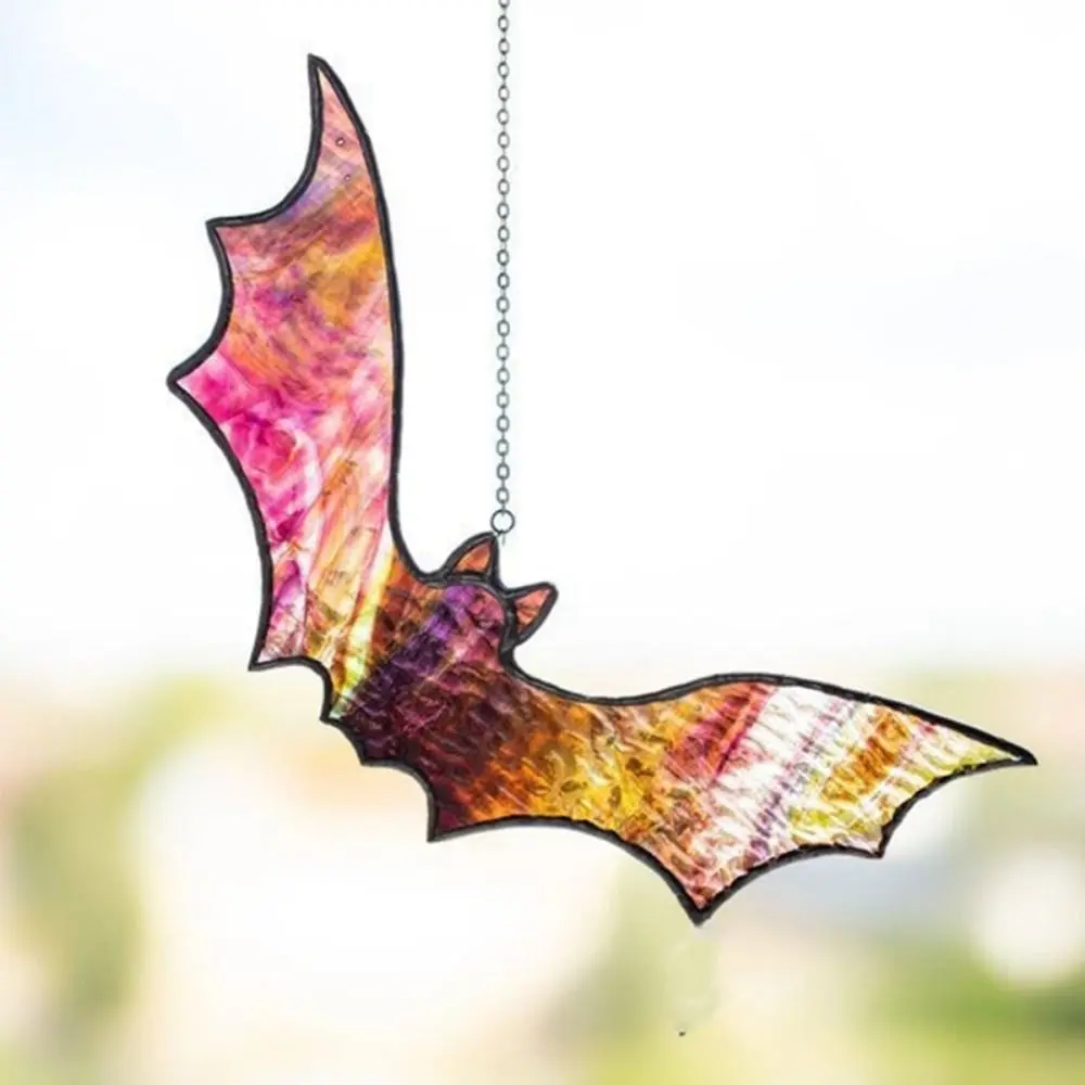 Funny Stained Halloween Bat Pendant Bat Shaped Wall Art Wall Hanging Bat With Chain ​ Gothic Bat Ornaments Scenes ​