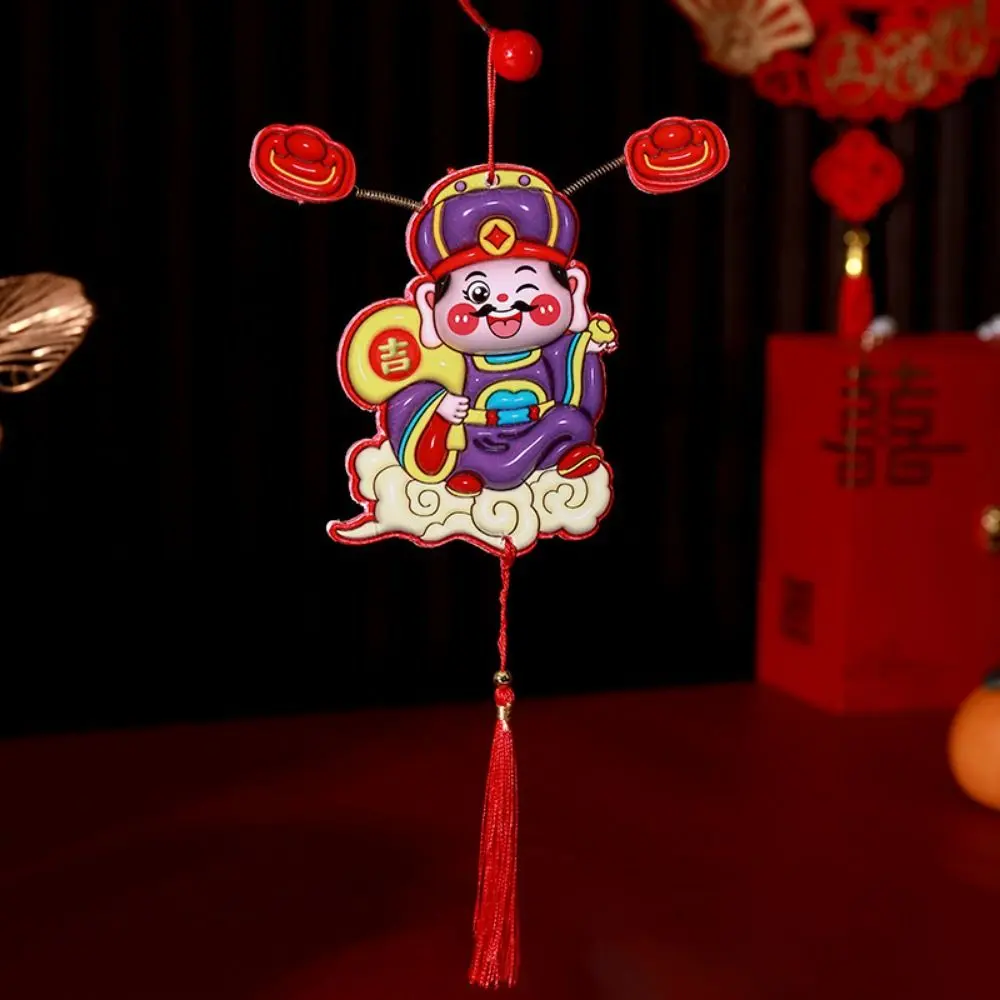 3D God of Wealth Fridge Stickers Cartoon Self-adhesive Shaking Head God Pendant Chinese Style Spring Festival Magnet