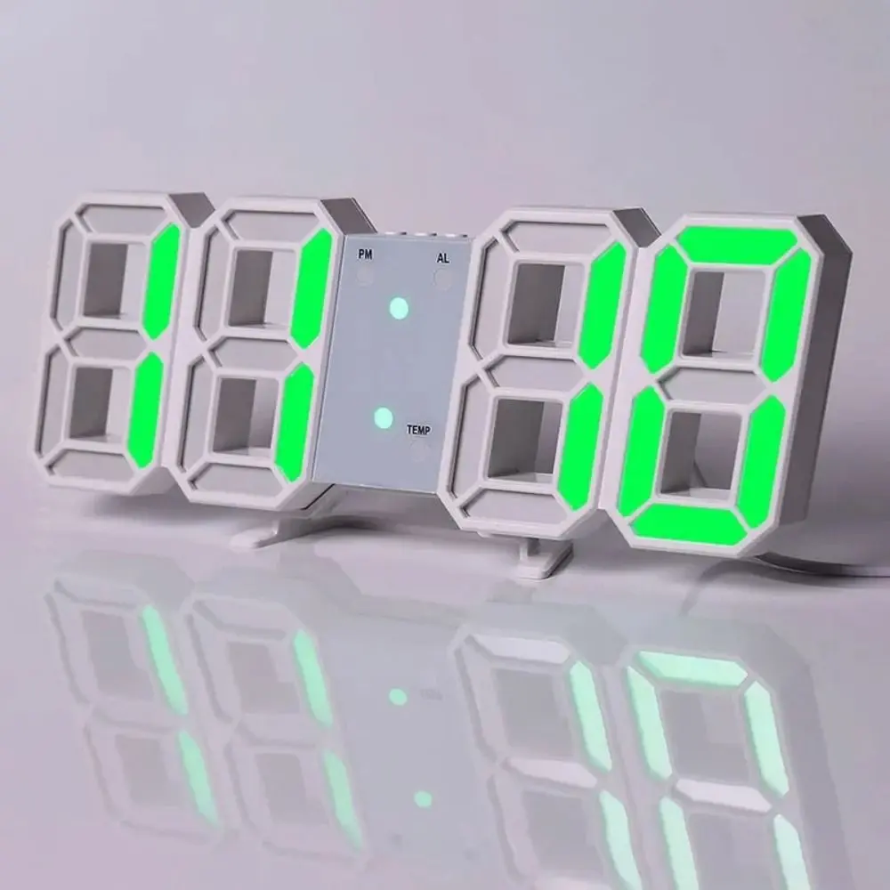 Multi-function Luminous 3D Digital Alarm Clock Temperature Electronic LED Desk Clock Date Display Wall Hanging Clock Kitchen