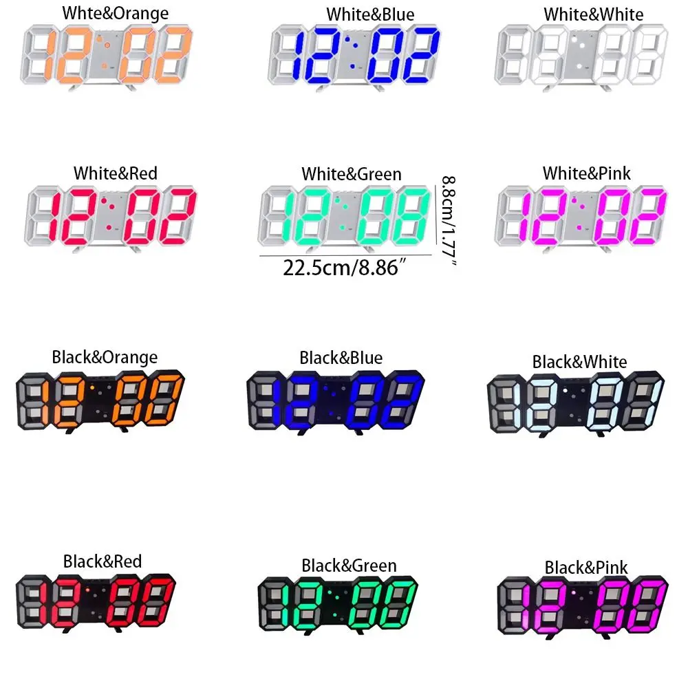 Multi-function Luminous 3D Digital Alarm Clock Temperature Electronic LED Desk Clock Date Display Wall Hanging Clock Kitchen