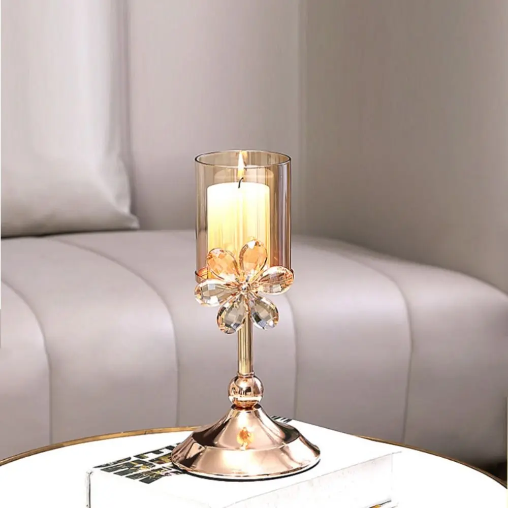 Cup Shaped Petal Glass Candlestick Anti-slip Sturdy Base Romantic Candles Stand Transparent Decorative