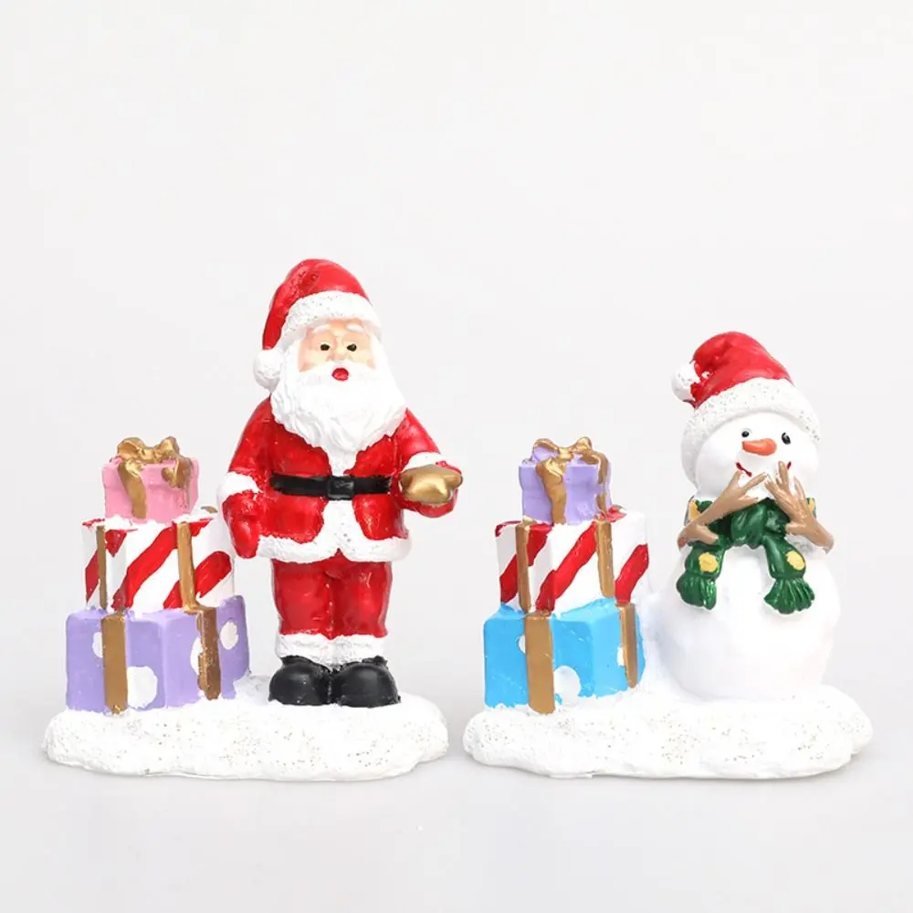Cute Christmas Snowman Figurines Realistic Resin Santa Claus Gift Box Statue Elegant Merry Christmas Decorations