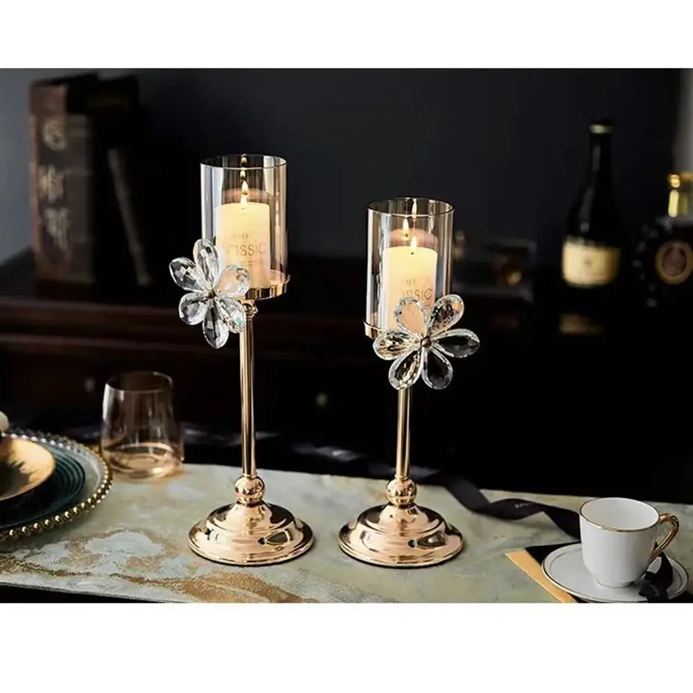 Cup Shaped Petal Glass Candlestick Anti-slip Sturdy Base Romantic Candles Stand Transparent Decorative
