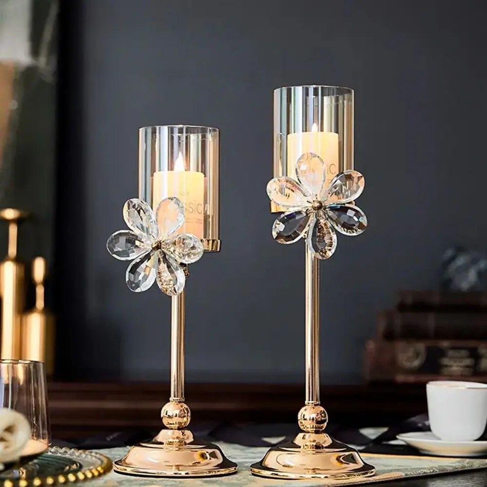 Cup Shaped Petal Glass Candlestick Anti-slip Sturdy Base Romantic Candles Stand Transparent Decorative