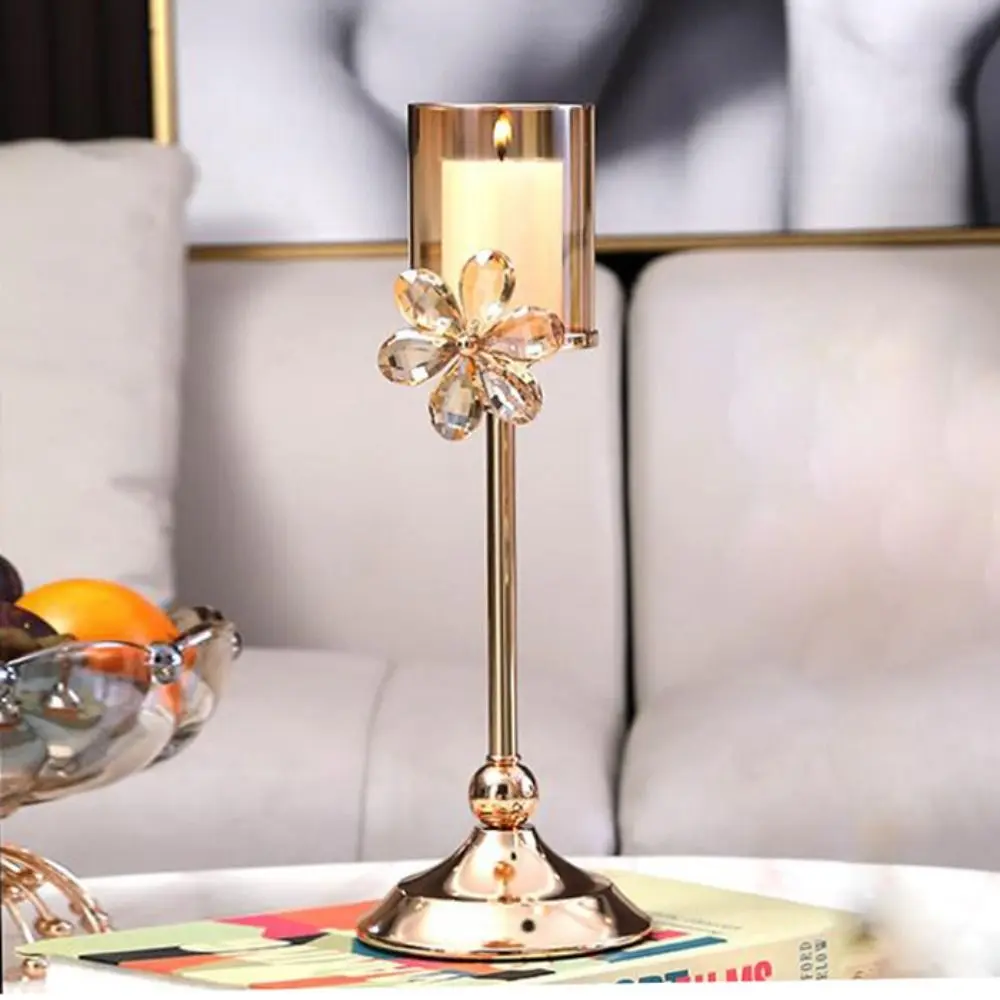 Cup Shaped Petal Glass Candlestick Anti-slip Sturdy Base Romantic Candles Stand Transparent Decorative