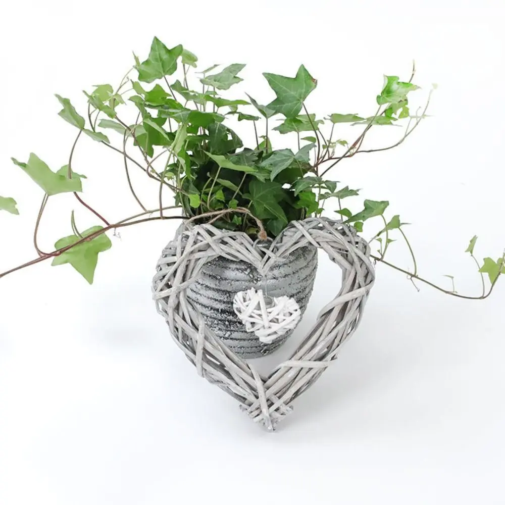 DIY Wicker Hanging Hearts Ornaments Wall Hanging Double Heart Heart-shaped Pendants Handmade Natural Artificial Woven Wreaths