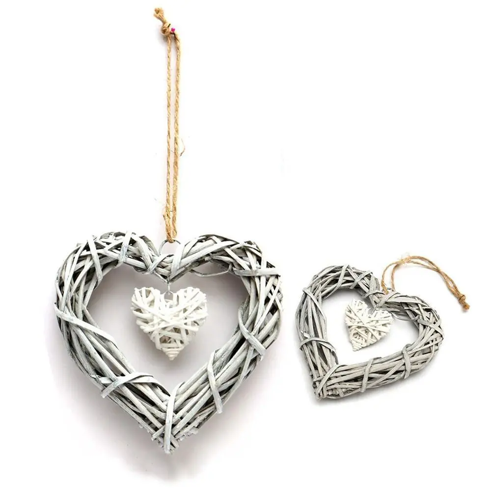 DIY Wicker Hanging Hearts Ornaments Wall Hanging Double Heart Heart-shaped Pendants Handmade Natural Artificial Woven Wreaths