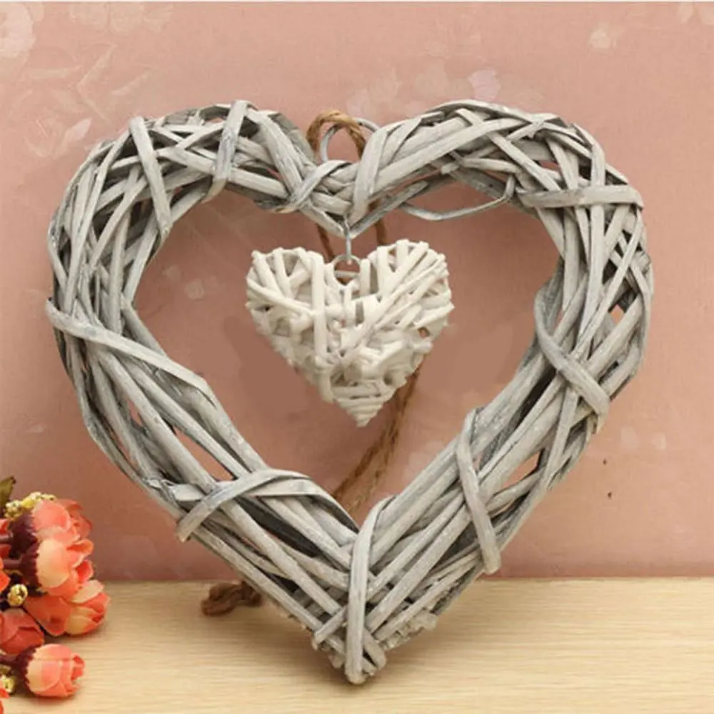 DIY Wicker Hanging Hearts Ornaments Wall Hanging Double Heart Heart-shaped Pendants Handmade Natural Artificial Woven Wreaths