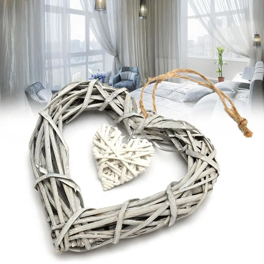 DIY Wicker Hanging Hearts Ornaments Wall Hanging Double Heart Heart-shaped Pendants Handmade Natural Artificial Woven Wreaths