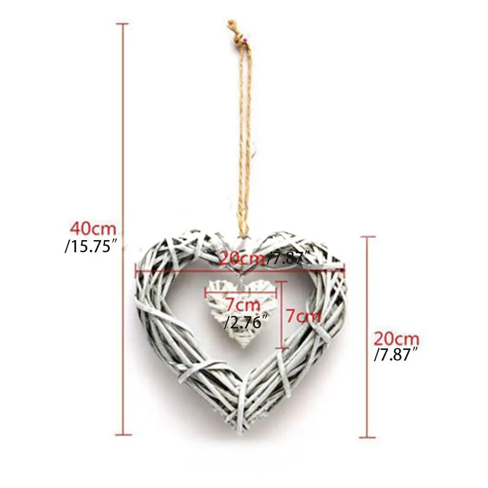 DIY Wicker Hanging Hearts Ornaments Wall Hanging Double Heart Heart-shaped Pendants Handmade Natural Artificial Woven Wreaths