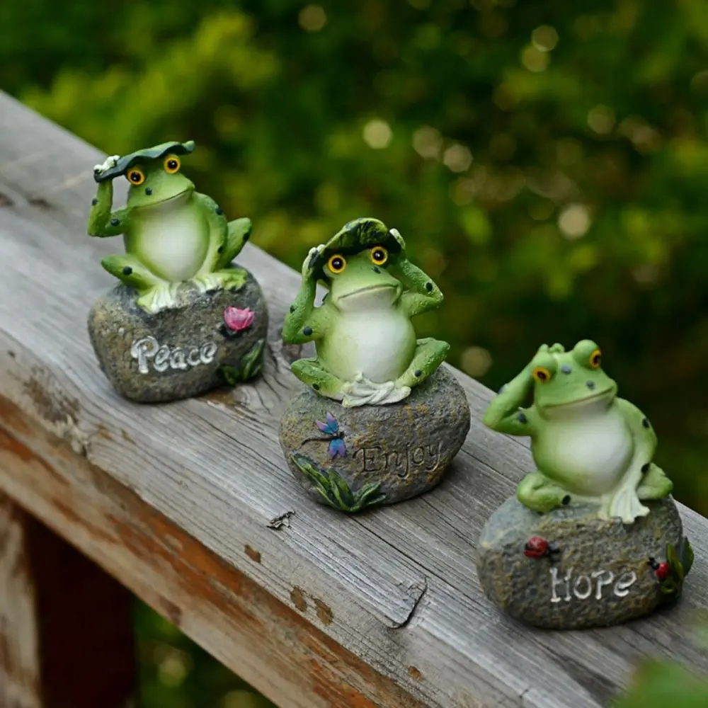 Funny Cute Resin Frog Statue Cartoon 3D Garden Frog Ornament Small English Sign Frog Pond Landscaping