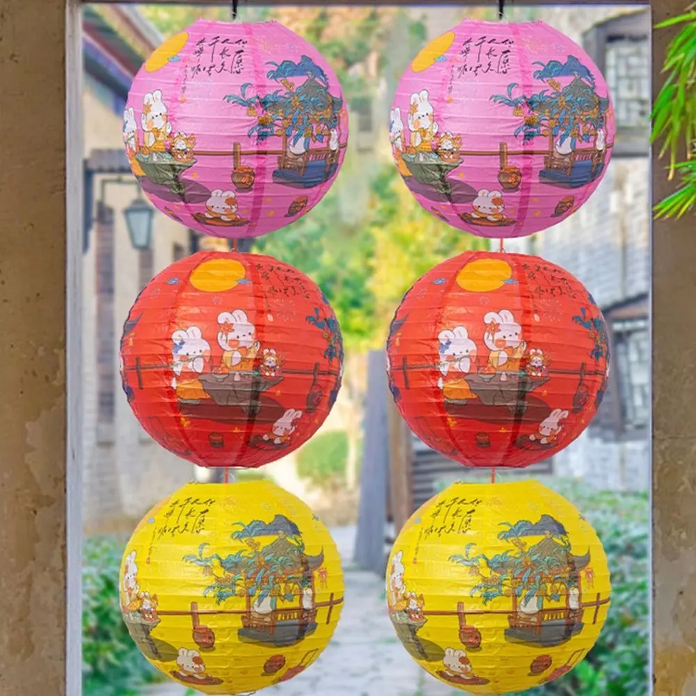 Luminous Chinese Mid Autumn Lantern Hanging Portable Festival Antique Lantern Good Luck Traditional Round Paper Lantern