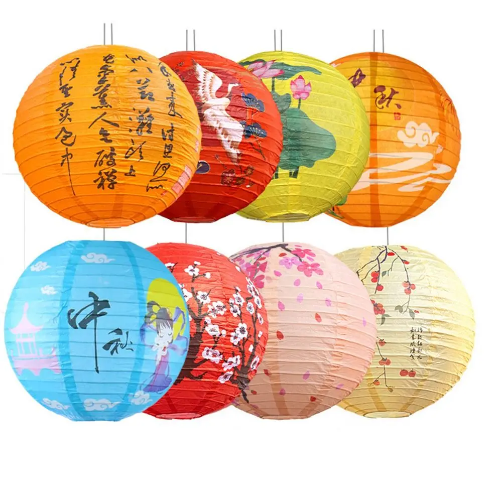 Luminous Chinese Mid Autumn Lantern Hanging Portable Festival Antique Lantern Good Luck Traditional Round Paper Lantern
