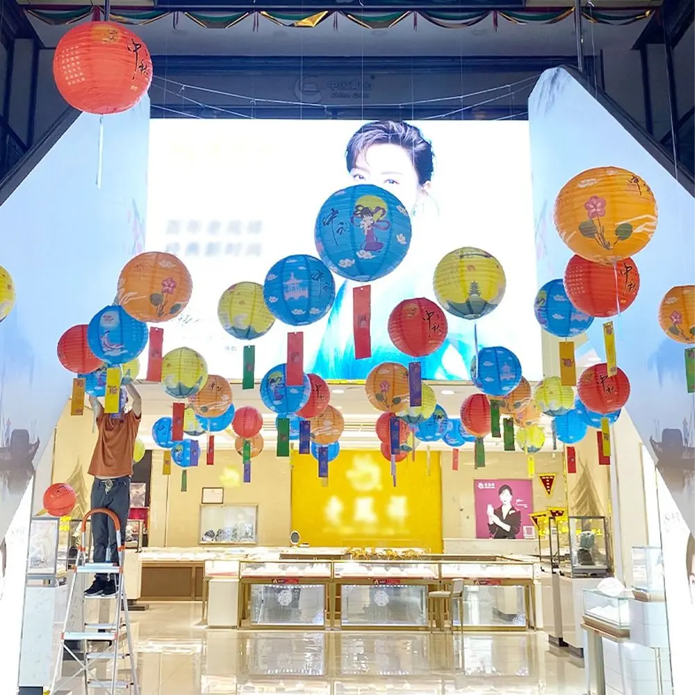 Luminous Chinese Mid Autumn Lantern Hanging Portable Festival Antique Lantern Good Luck Traditional Round Paper Lantern