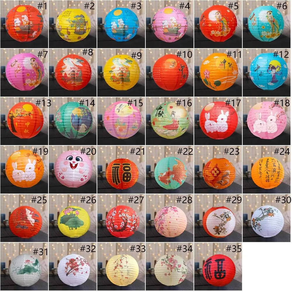 Luminous Chinese Mid Autumn Lantern Hanging Portable Festival Antique Lantern Good Luck Traditional Round Paper Lantern