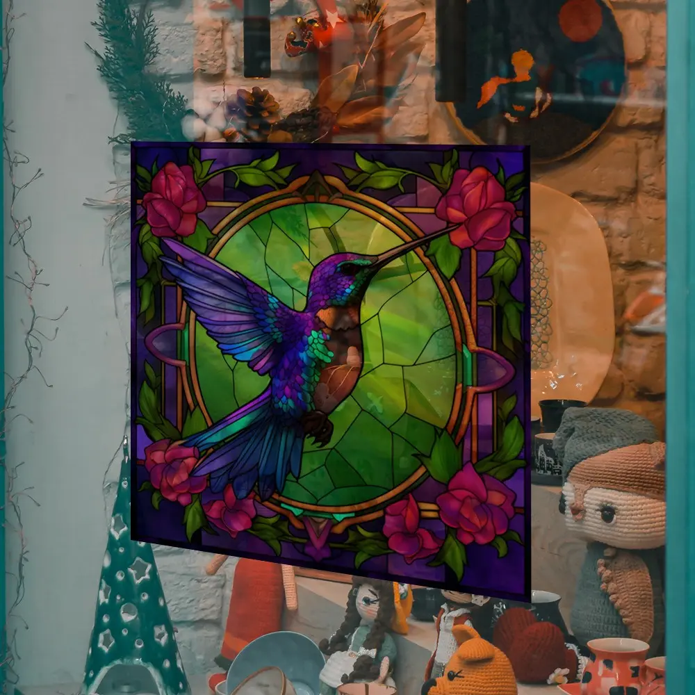 Non-Adhesive Hummingbird Window Decals Reusable Anti-collision Electrostatic Sticker PVC Double-Sided Design Warning Sticker