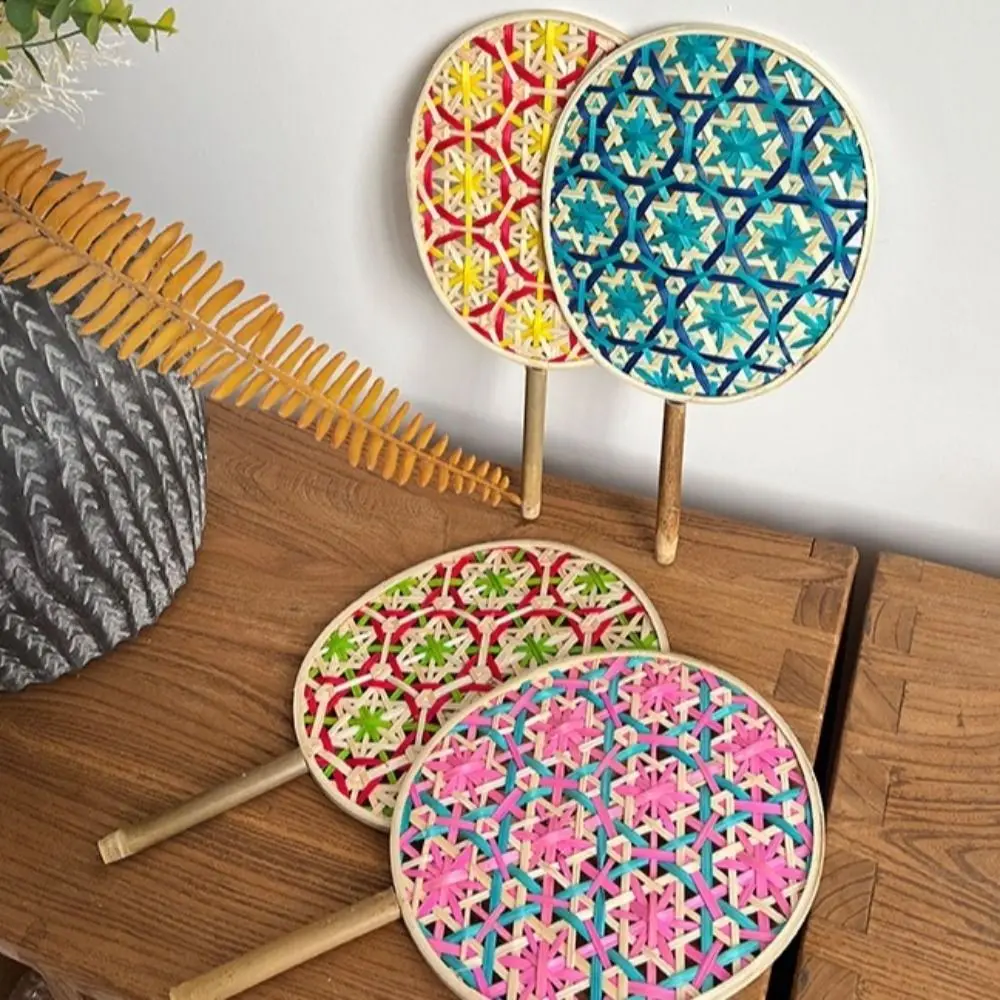 Durable Handmade Bamboo Braided Fan Ancient Chinese Weaving Fan Anti-Mosquito Colorful Hand Cranked Fan Gift